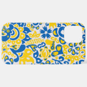 Folklore-Muster mit ukrainischen Flaggenfarben iPhone Hülle (Hinten horizontal)