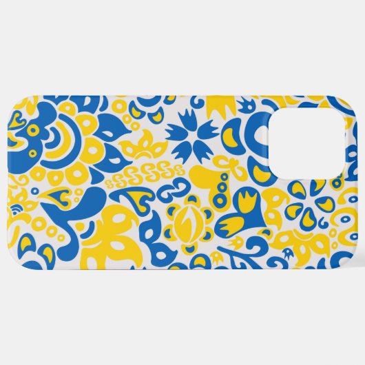 Folklore-Muster mit ukrainischen Flaggenfarben iPhone Hülle (Hinten horizontal)