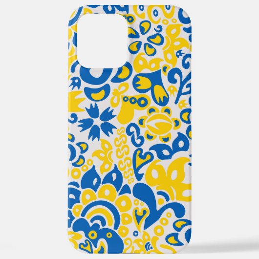 Folklore-Muster mit ukrainischen Flaggenfarben iPhone Hülle (Rückseite)