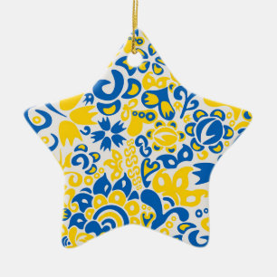 Folklore-Muster mit ukrainischen Flaggenfarben Keramik Ornament