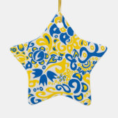Folklore-Muster mit ukrainischen Flaggenfarben Keramik Ornament (Hinten)