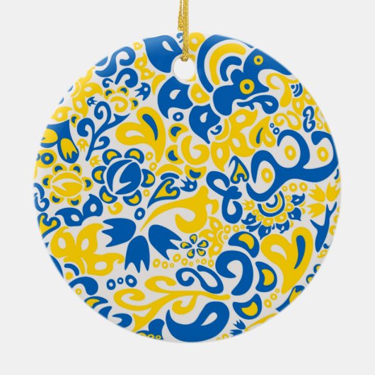 Folklore-Muster mit ukrainischen Flaggenfarben Keramik Ornament (Hinten)