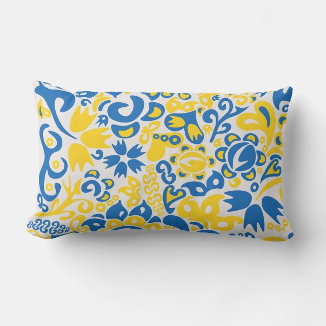 Folklore-Muster mit ukrainischen Flaggenfarben Kissen Für Draußen (Vorderseite)