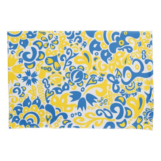 Folklore-Muster mit ukrainischen Flaggenfarben Kissenbezug (Vorderseite)