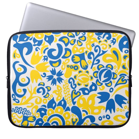 Folklore-Muster mit ukrainischen Flaggenfarben Laptopschutzhülle (Vorderseite)