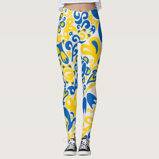 Folklore-Muster mit ukrainischen Flaggenfarben Leggings (Vorderseite)