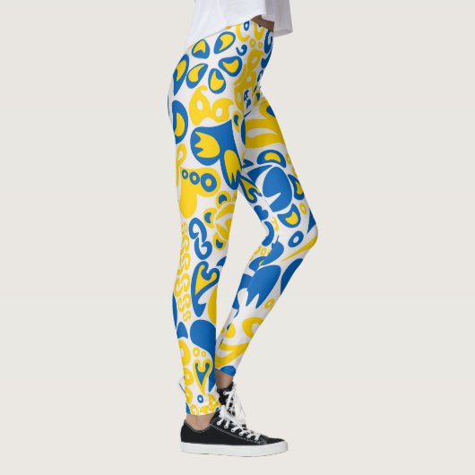 Folklore-Muster mit ukrainischen Flaggenfarben Leggings (Rechts)