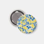 Folklore-Muster mit ukrainischen Flaggenfarben Magnet (Vorderseite/Rückseite)