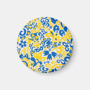 Folklore-Muster mit ukrainischen Flaggenfarben Magnet