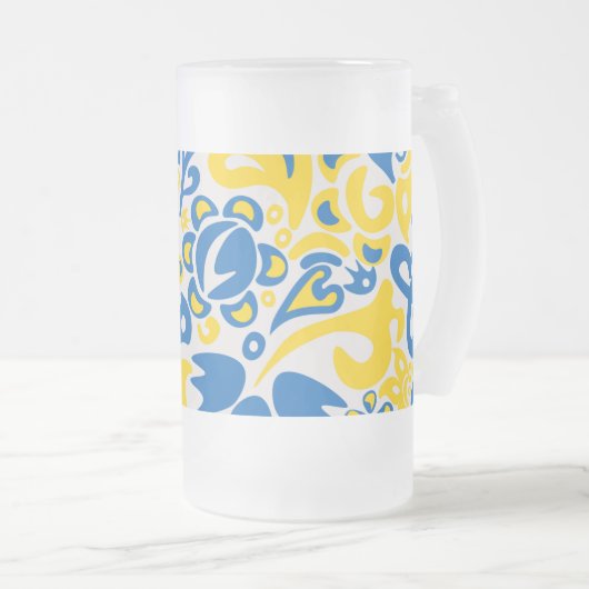 Folklore-Muster mit ukrainischen Flaggenfarben Mattglas Bierglas (VorderseiteRechts)