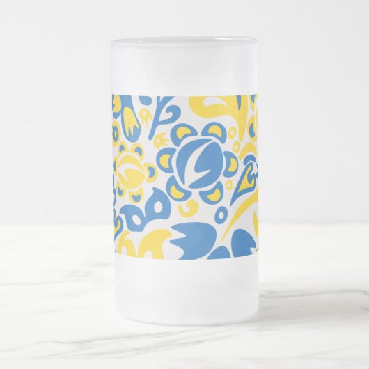 Folklore-Muster mit ukrainischen Flaggenfarben Mattglas Bierglas (Mittel)