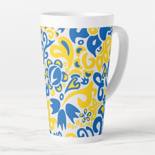 Folklore-Muster mit ukrainischen Flaggenfarben   Milchtasse (Rechte Ecke)