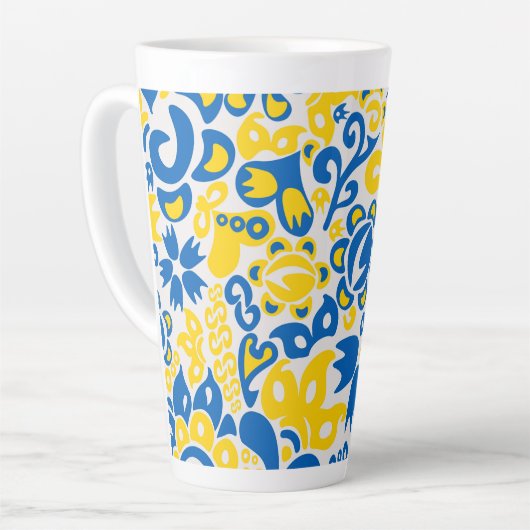 Folklore-Muster mit ukrainischen Flaggenfarben Milchtasse (Linke Ecke)