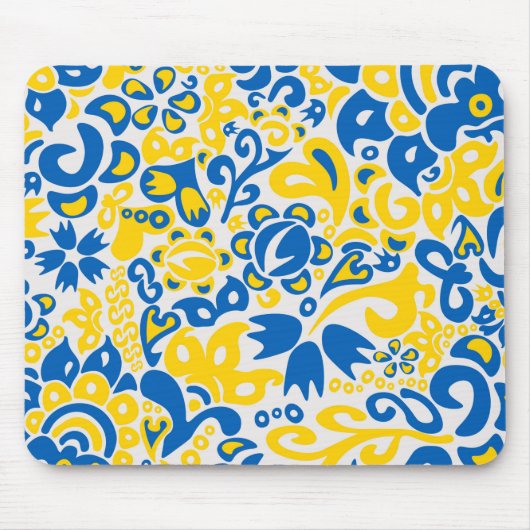 Folklore-Muster mit ukrainischen Flaggenfarben Mousepad (Vorne)
