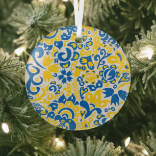 Folklore-Muster mit ukrainischen Flaggenfarben Ornament Aus Glas