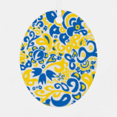 Folklore-Muster mit ukrainischen Flaggenfarben Ornament Aus Metall (Rückseite)