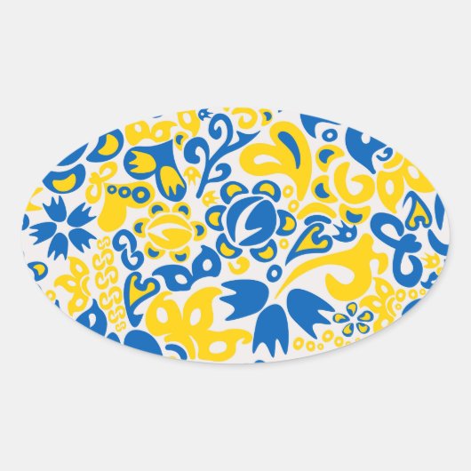 Folklore-Muster mit ukrainischen Flaggenfarben Ovaler Aufkleber (Vorderseite)