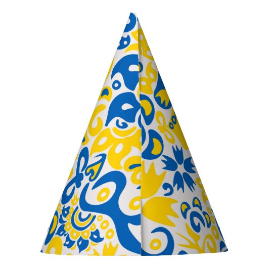 Folklore-Muster mit ukrainischen Flaggenfarben Partyhütchen (Rückseite)