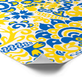 Folklore-Muster mit ukrainischen Flaggenfarben Poster (Ecke)