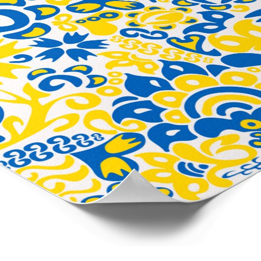 Folklore-Muster mit ukrainischen Flaggenfarben Poster (Ecke)