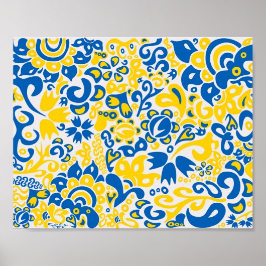Folklore-Muster mit ukrainischen Flaggenfarben Poster (Vorne)