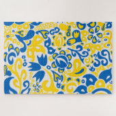 Folklore-Muster mit ukrainischen Flaggenfarben Puzzle (Horizontal)