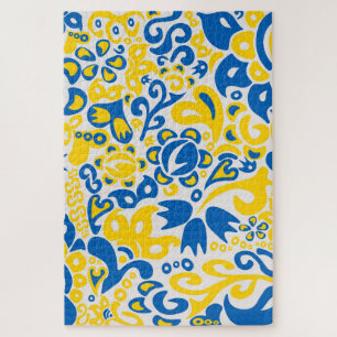 Folklore-Muster mit ukrainischen Flaggenfarben Puzzle