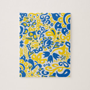 Folklore-Muster mit ukrainischen Flaggenfarben Puzzle