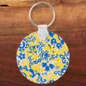 Folklore-Muster mit ukrainischen Flaggenfarben Schlüsselanhänger (Vorderseite)