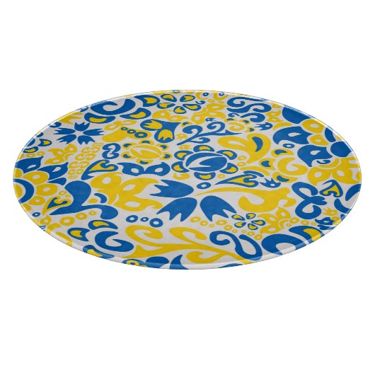 Folklore-Muster mit ukrainischen Flaggenfarben Schneidebrett (Ecke)