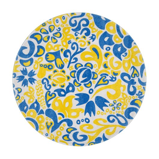 Folklore-Muster mit ukrainischen Flaggenfarben Schneidebrett (Vorderseite)