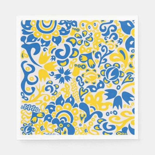 Folklore-Muster mit ukrainischen Flaggenfarben Serviette (Vorderseite)