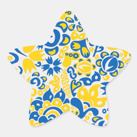 Folklore-Muster mit ukrainischen Flaggenfarben Stern-Aufkleber (Vorderseite)