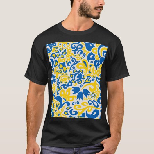Folklore-Muster mit ukrainischen Flaggenfarben T-Shirt (Vorderseite)