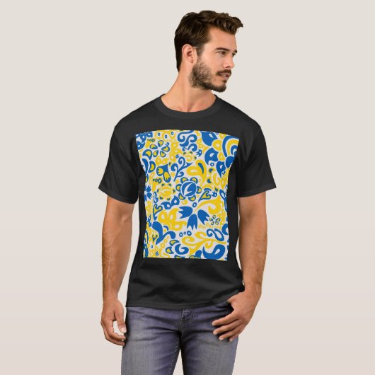 Folklore-Muster mit ukrainischen Flaggenfarben T-Shirt (Vorne ganz)