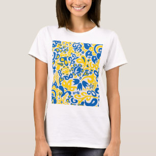 Folklore-Muster mit ukrainischen Flaggenfarben T-Shirt