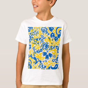 Folklore-Muster mit ukrainischen Flaggenfarben T-Shirt