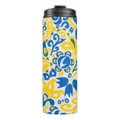 Folklore-Muster mit ukrainischen Flaggenfarben Thermosbecher (Vorderseite)