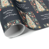 Folklore Muster Weihnachtsbaum Vögel Florals Name Geschenkpapier (Rolleneckpunkt)