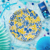 Folklore pattern with Ukrainian flag colors  Pappteller (Party)