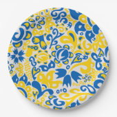 Folklore pattern with Ukrainian flag colors  Pappteller (Vorderseite)