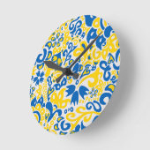 Folklore pattern with Ukrainian flag colors Runde Wanduhr (Winkel)