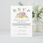 Folklore-rosa Blume Moderne Blumenhochzeit RSVP Karte (Stehend Vorderseite)