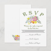 Folklore-rosa Blume Moderne Blumenhochzeit RSVP Karte (Vorne/Hinten)