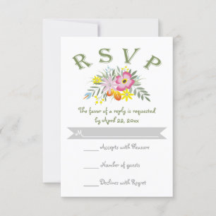 Folklore-rosa Blume Moderne Blumenhochzeit RSVP Karte