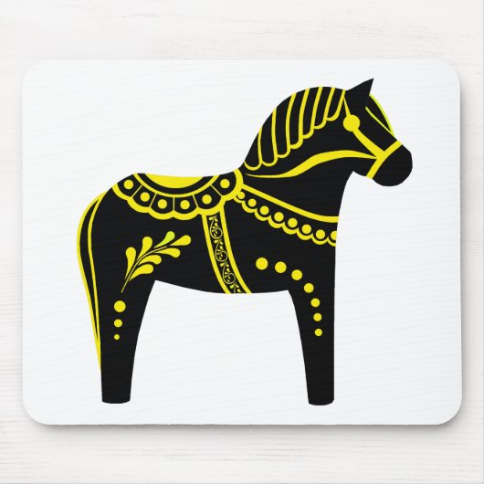 Folklore, schwarz/gelb/gold, Dala-Pferd, Folk Frie Mousepad (Vorne)