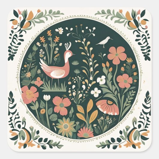 Folklore Spring Quadratischer Aufkleber (Vorderseite)