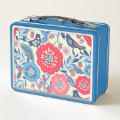 Folkloredesign für Vögel und Erdbeeren Metall Brotdose (Rückseite)