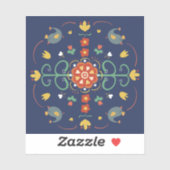 Folklorekunst auf blau aufkleber (Blatt)