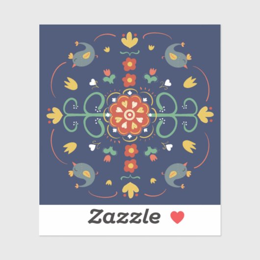 Folklorekunst auf blau aufkleber (Blatt)